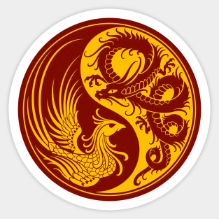 Yellow and Red Dragon Phoenix Yin Yang Sticker